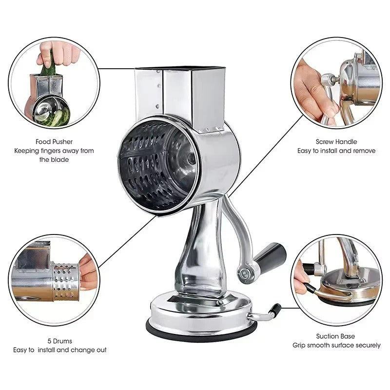 [Hometech] Rotary Food Grater with 5 Interchangeable Stainless Steel Blades