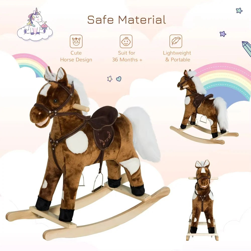 [Hometech] Plush Rocking Horse Ride On Toy with Built In Music