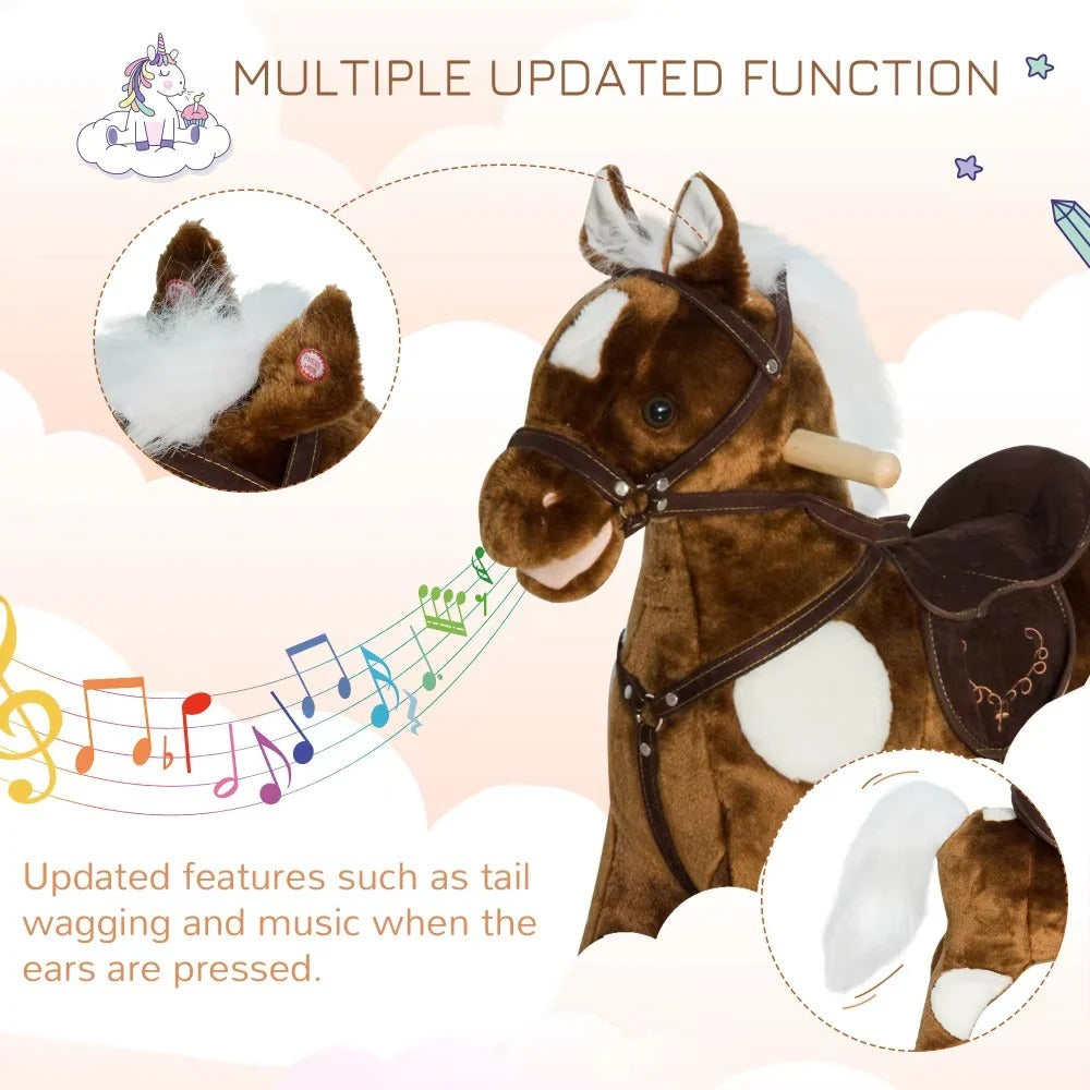 [Hometech] Plush Rocking Horse Ride On Toy with Built In Music