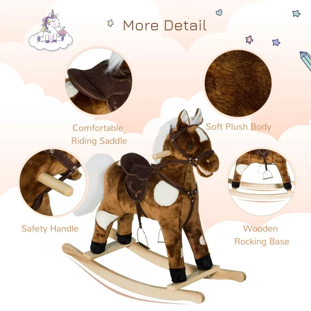 [Hometech] Plush Rocking Horse Ride On Toy with Built In Music
