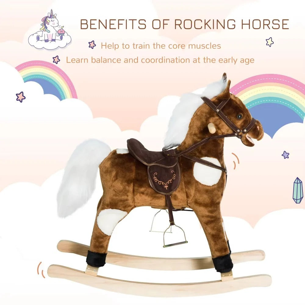 [Hometech] Plush Rocking Horse Ride On Toy with Built In Music