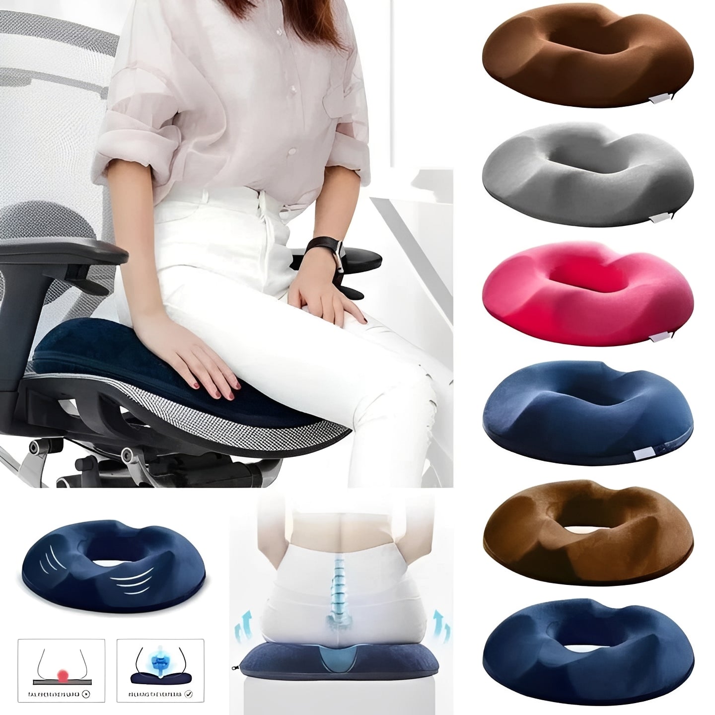[Hometech] Portable Seat Cushion with Central Opening and Washable Cover