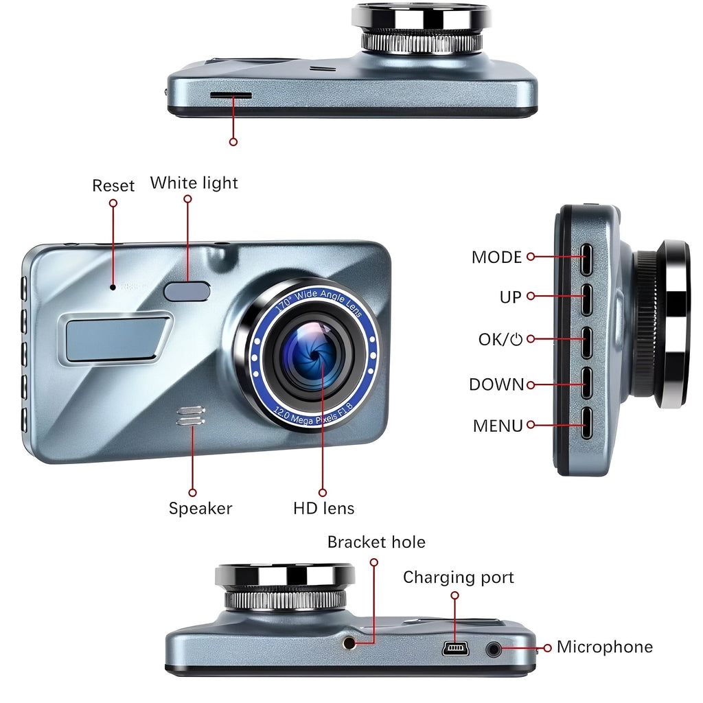 [Hometech] Front and Rear Dual Lens Dash Cam with 4 Inch Display