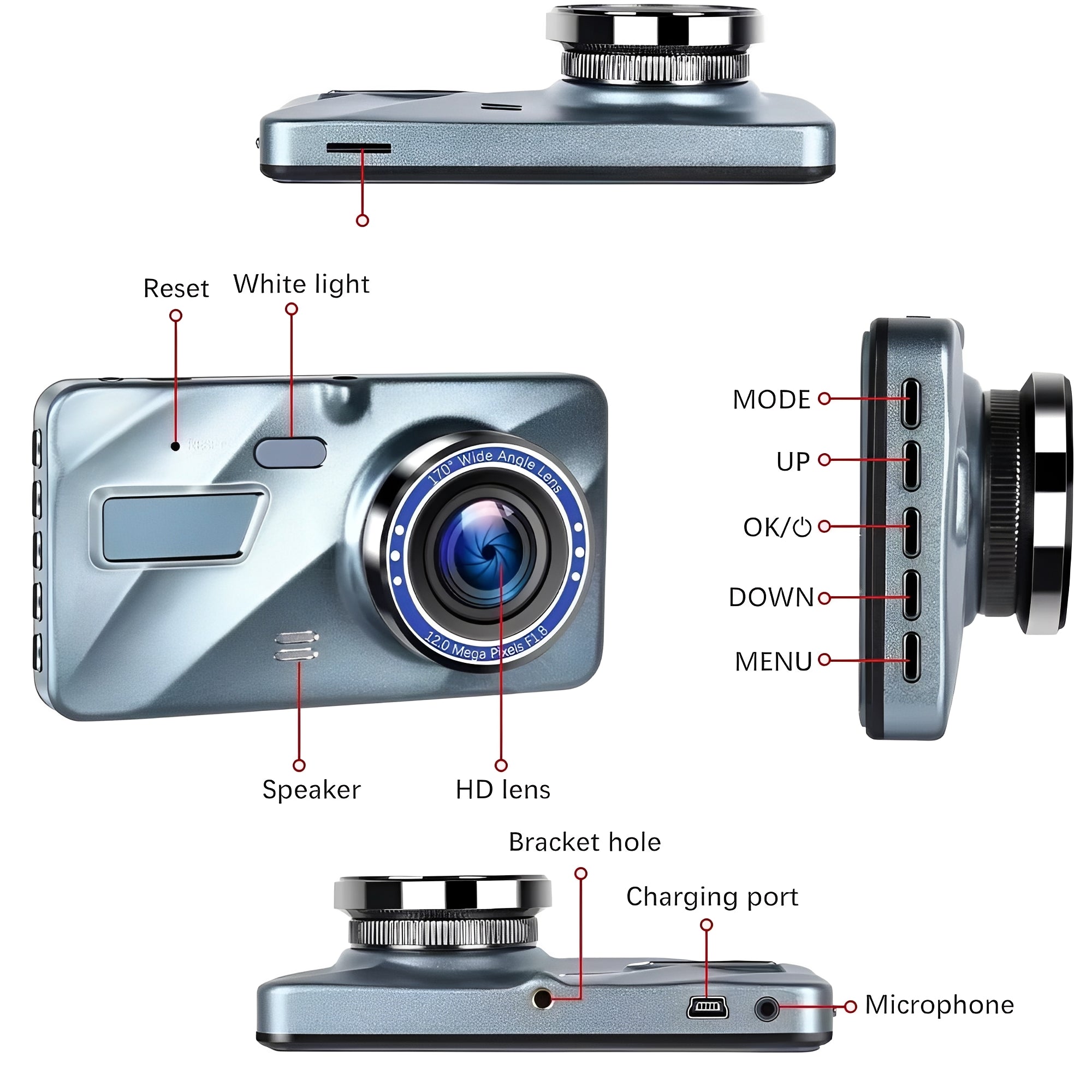 [Hometech] Front and Rear Dual Lens Dash Cam with 4 Inch Display