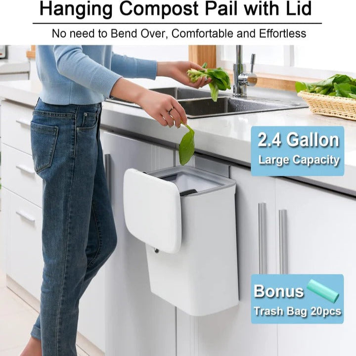 [Hometech] Plastic Kitchen Compost Bin with Over Door and Adhesive Mounting
