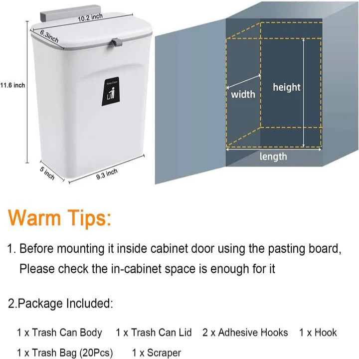 [Hometech] Plastic Kitchen Compost Bin with Over Door and Adhesive Mounting