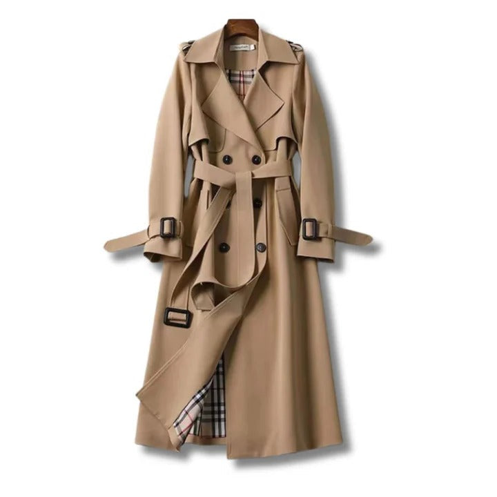 [Hometech] Trench Coat with Adjustable Waist Belt and Front Button Closure