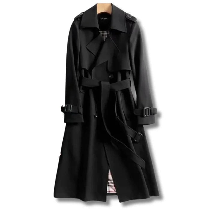 [Hometech] Trench Coat with Adjustable Waist Belt and Front Button Closure