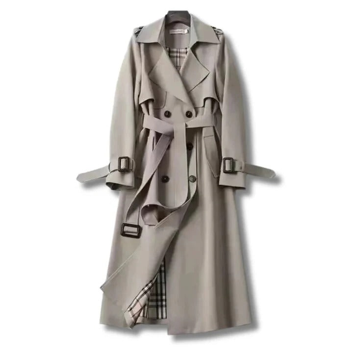 [Hometech] Trench Coat with Adjustable Waist Belt and Front Button Closure