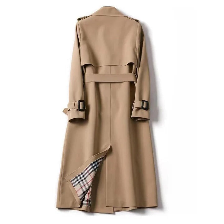 [Hometech] Trench Coat with Adjustable Waist Belt and Front Button Closure