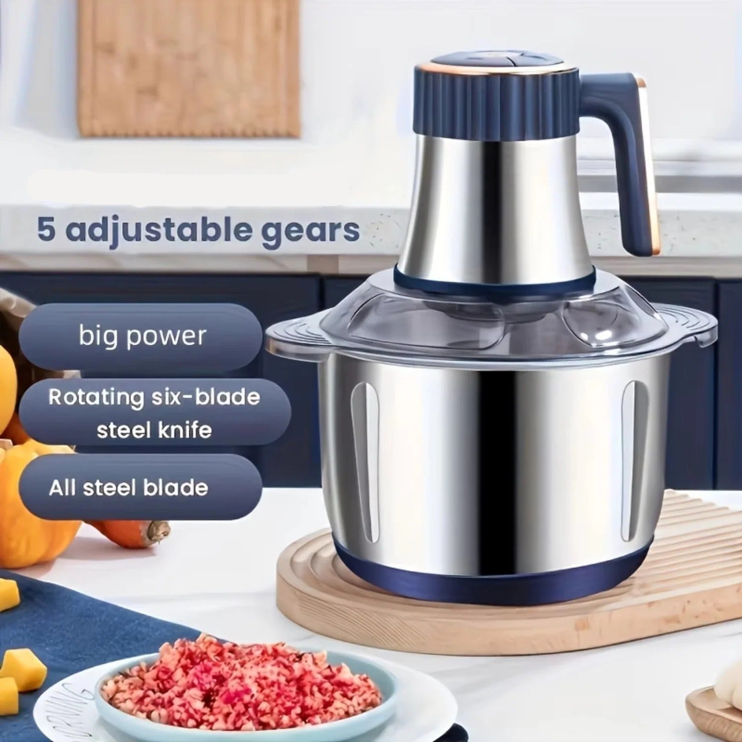 [Hometech] Electric Food Chopper with Stainless Steel Dual Blade System