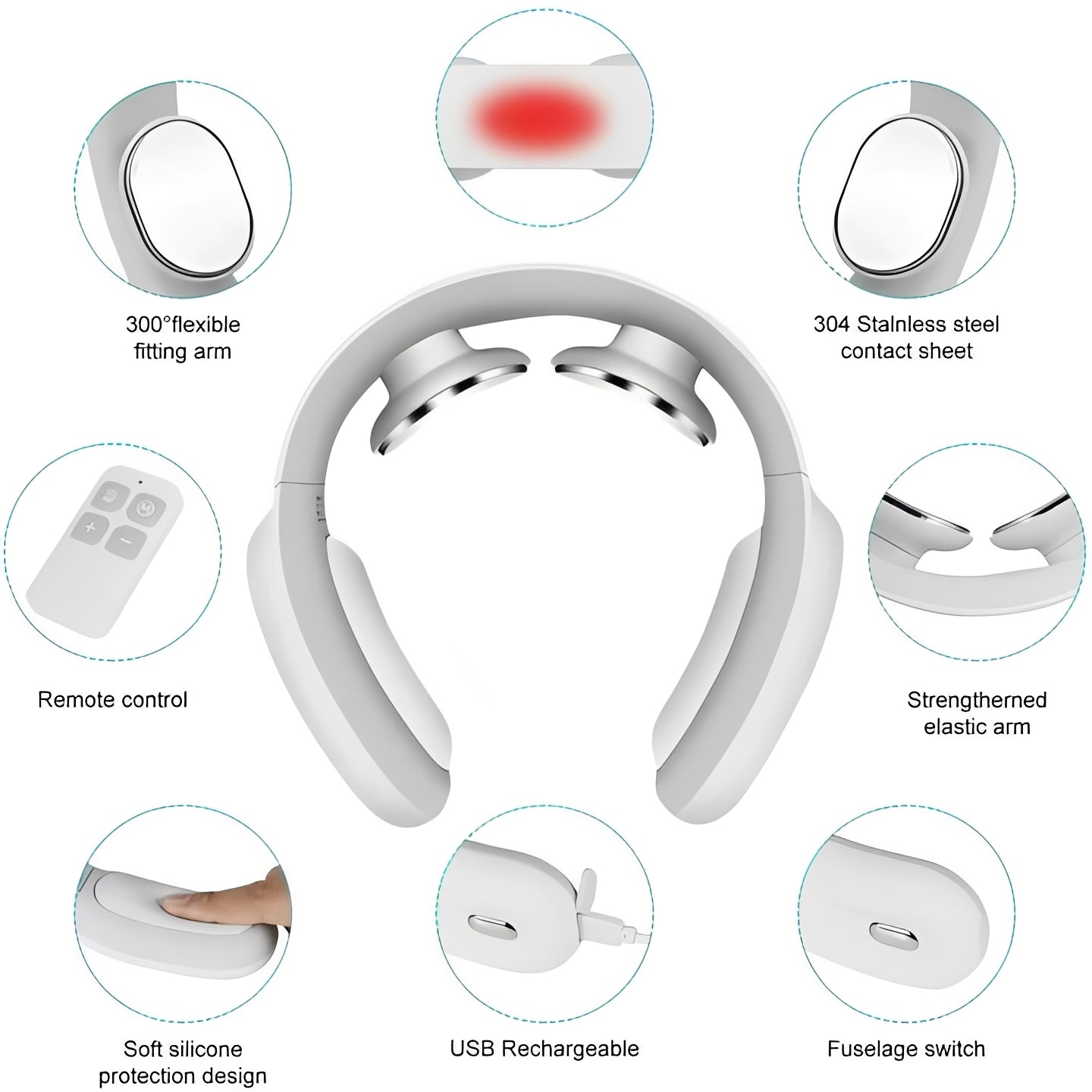 [Hometech] Rechargeable Neck Massager with Heat and Adjustable Pulse Modes