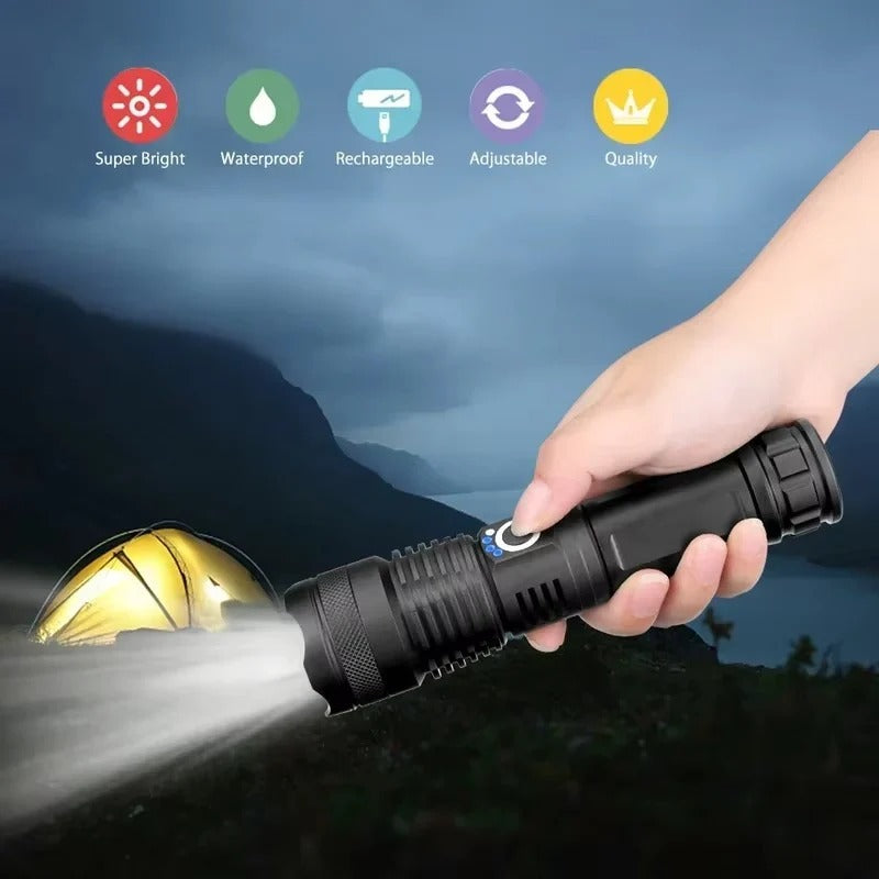 [Hometech] LED Flashlight with Adjustable Beam and USB Rechargeable Design