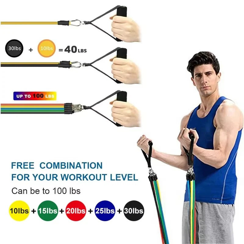 [Hometech] 11 Piece Resistance Band Set for Home Workouts and Strength Training