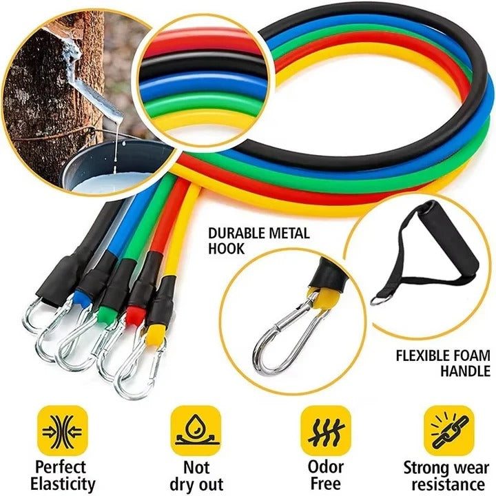 [Hometech] 11 Piece Resistance Band Set for Home Workouts and Strength Training
