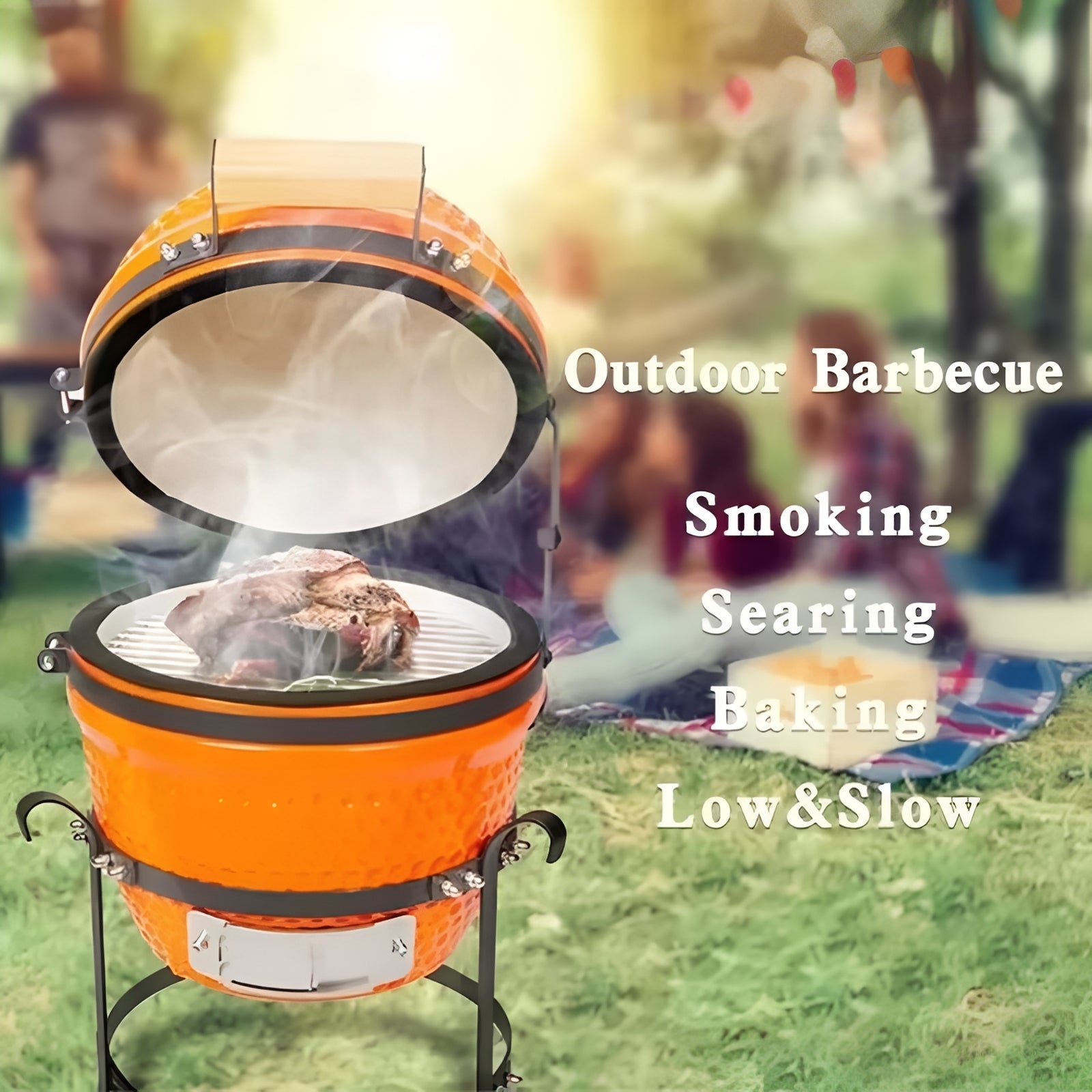 [Hometech] Portable Ceramic Charcoal Grill and 13 Inch Outdoor BBQ Stand