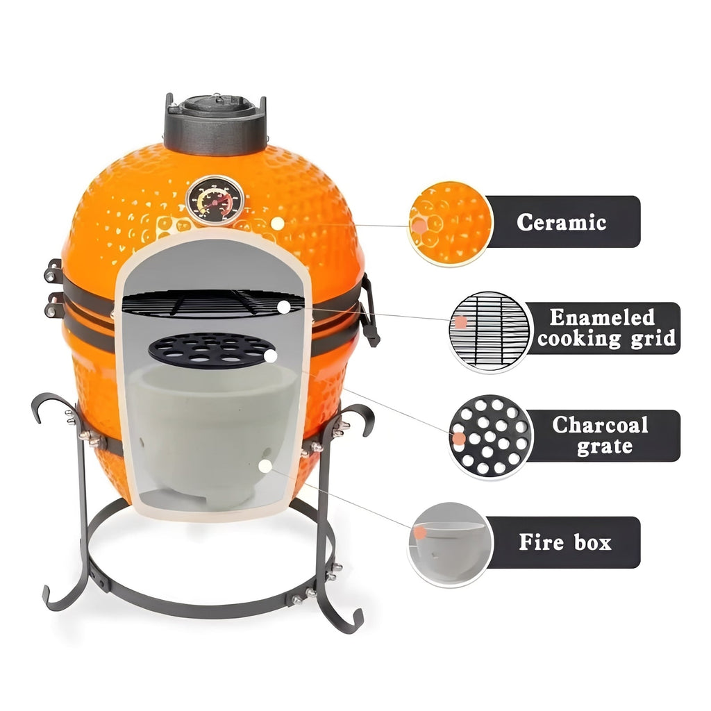 [Hometech] Portable Ceramic Charcoal Grill and 13 Inch Outdoor BBQ Stand