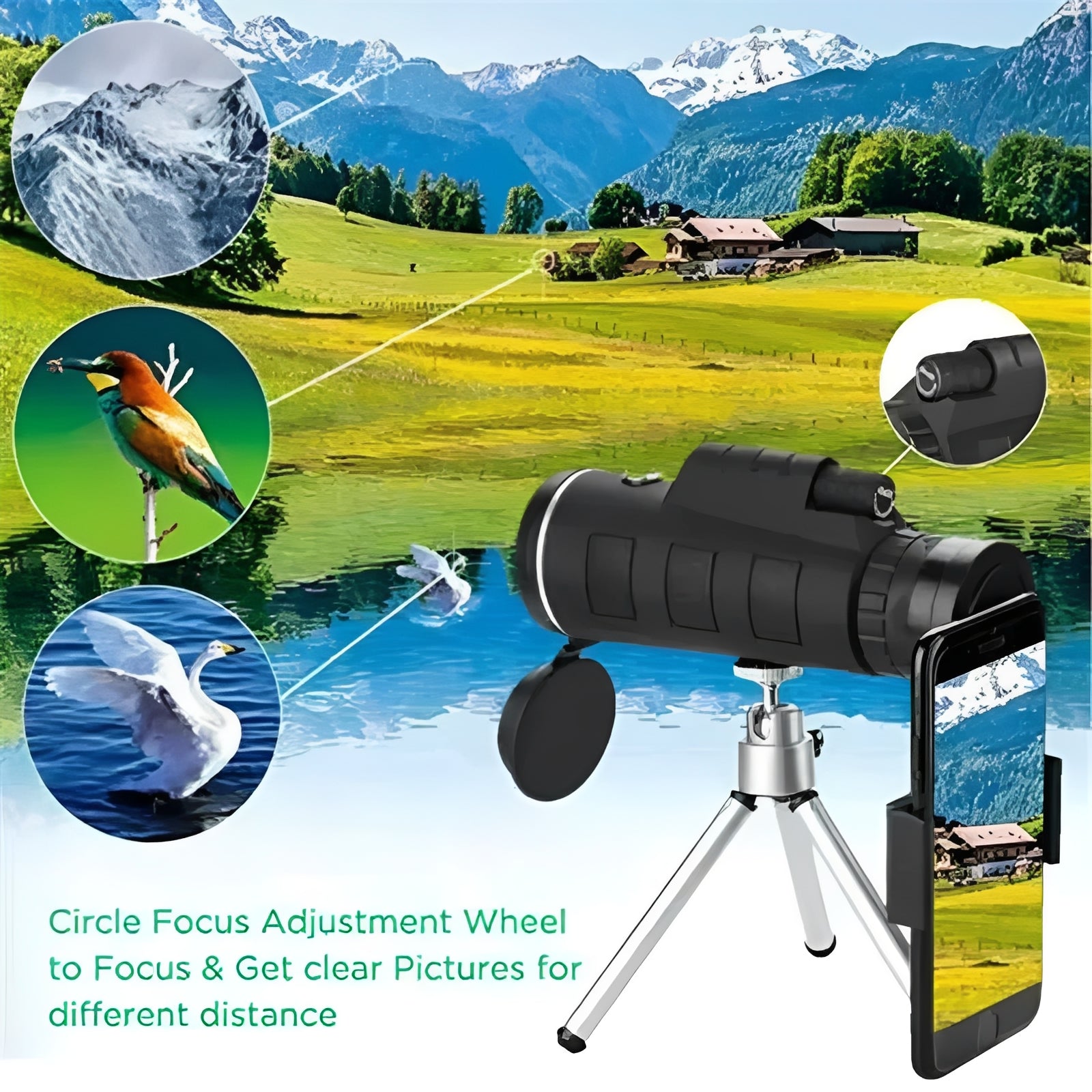 [Hometech] Portable 40x60 Monocular Telescope with Smartphone Adapter and Tripod
