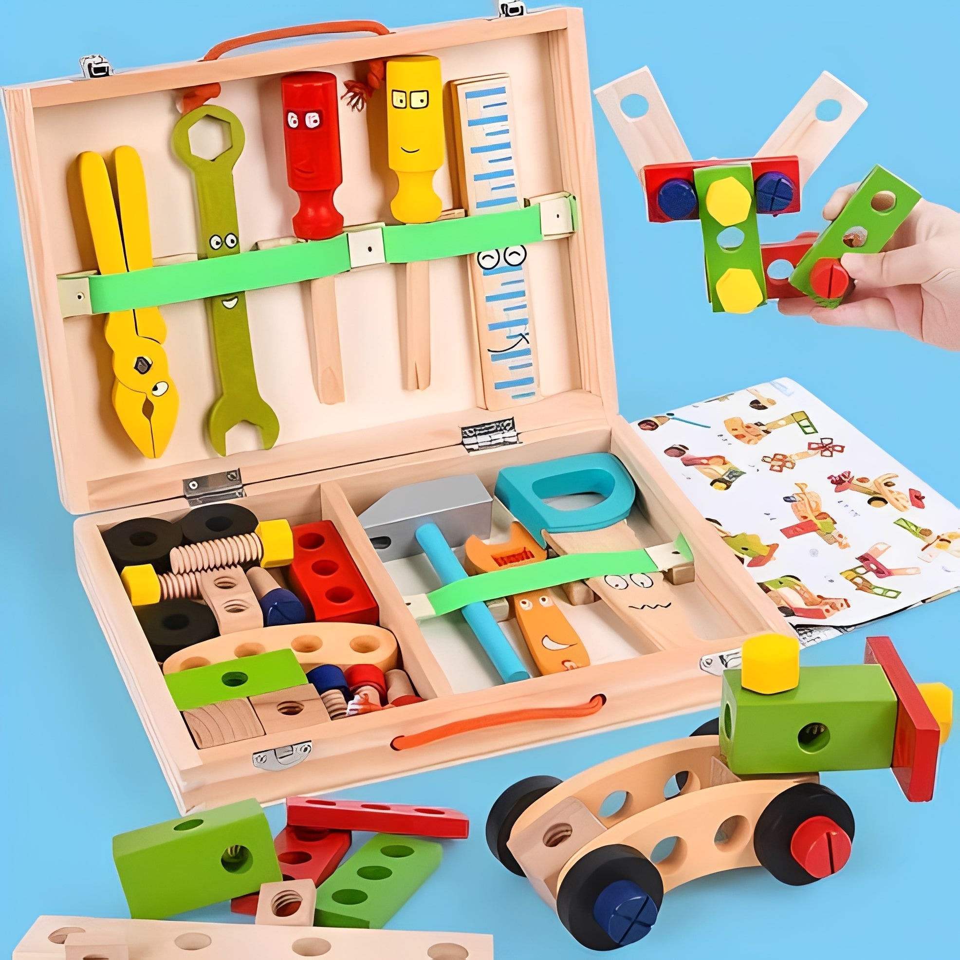 [Hometech] Kids Pretend Tool Set with Building Parts and Storage Box