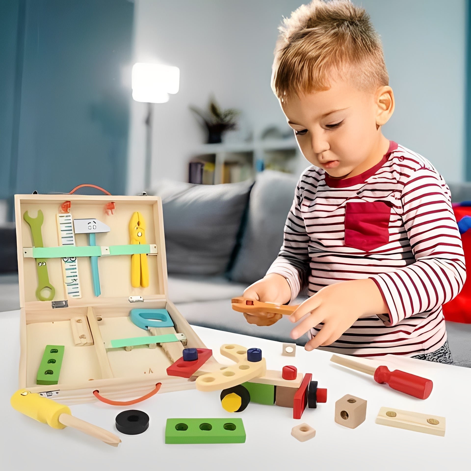 [Hometech] Kids Pretend Tool Set with Building Parts and Storage Box