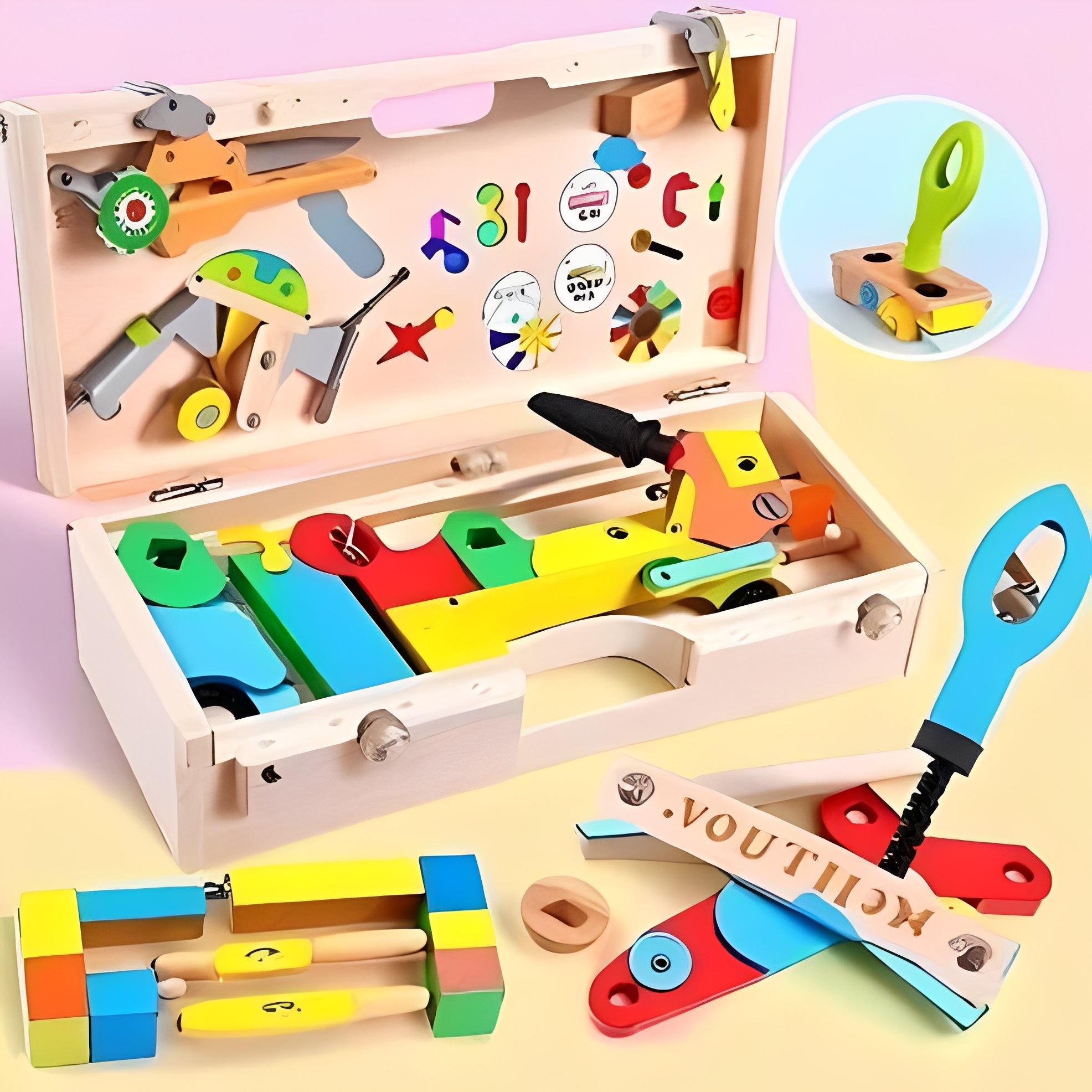 [Hometech] Kids Pretend Tool Set with Building Parts and Storage Box