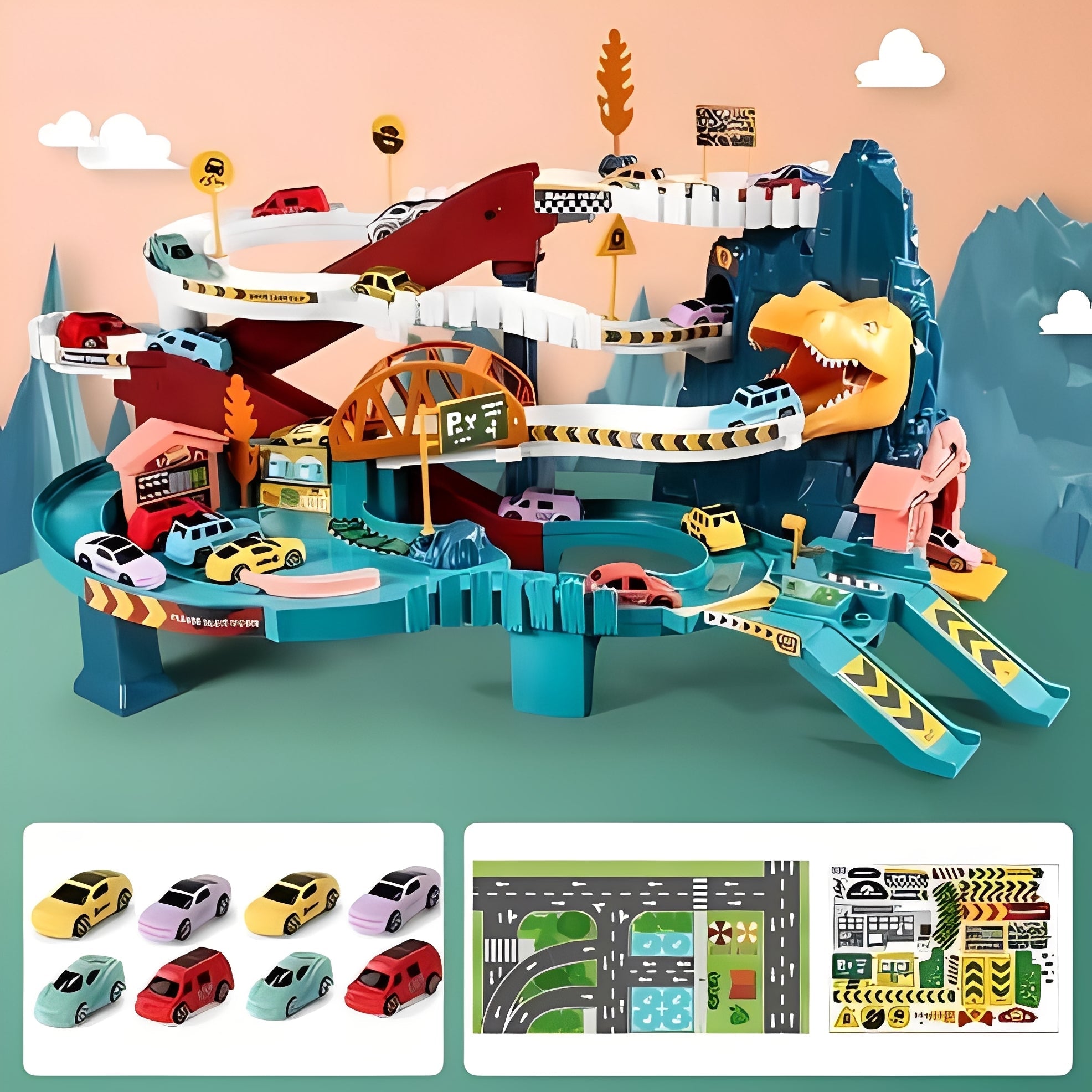 [Hometech] Adventure Circuit and Dinosaur Race Track with Flexible Path Construction