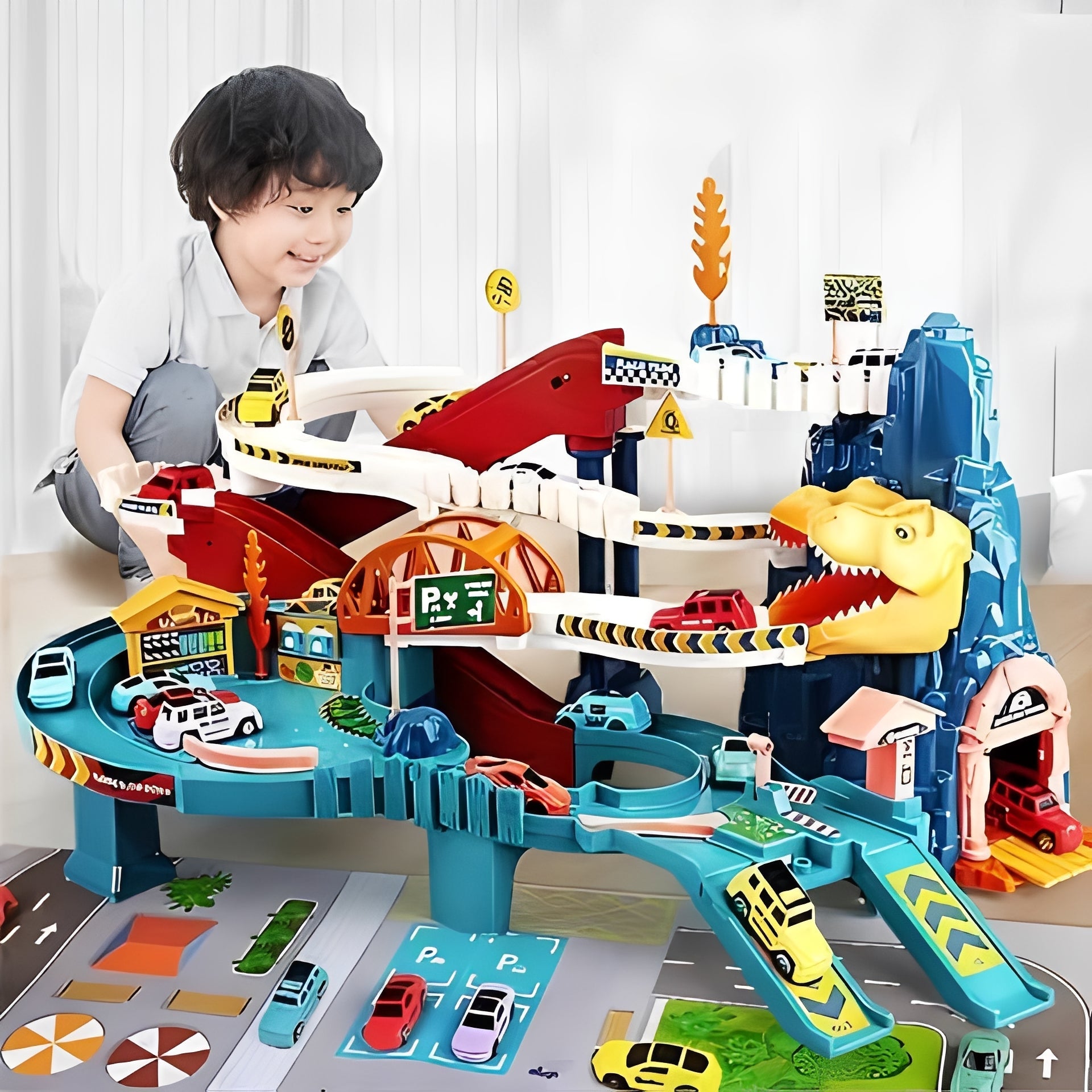 [Hometech] Adventure Circuit and Dinosaur Race Track with Flexible Path Construction