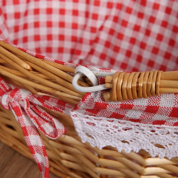 [Hometech] Woven Willow Picnic Basket with Removable Cotton Liner