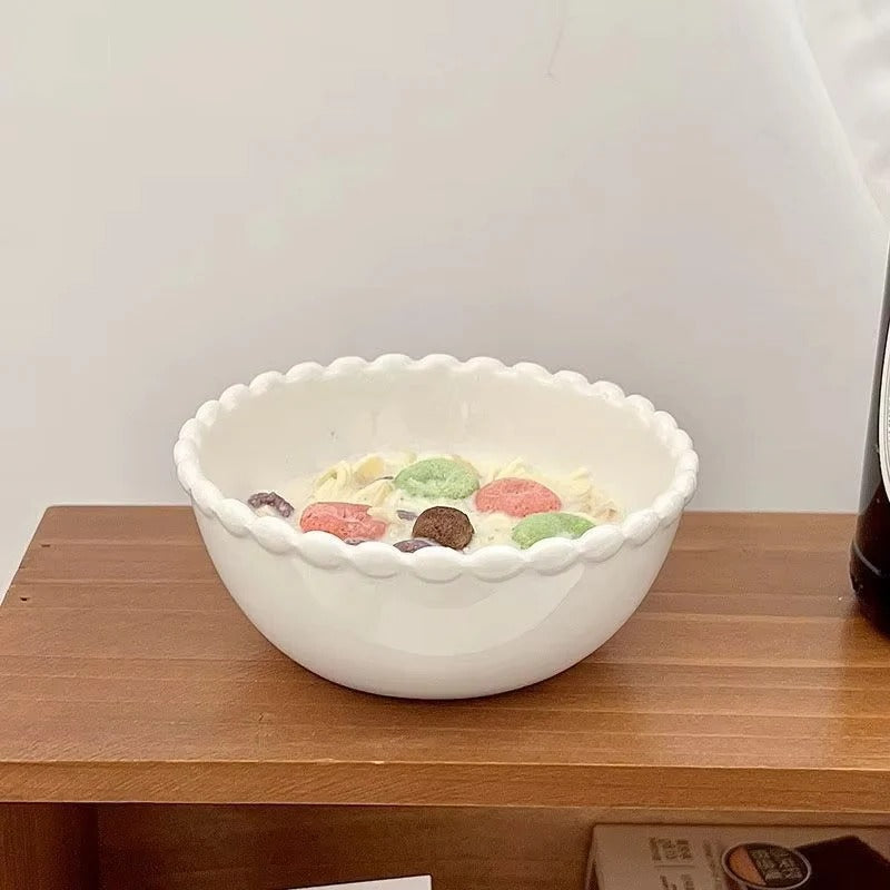 [Hometech] Ceramic Dinnerware with Pearl-Style Beaded Rim
