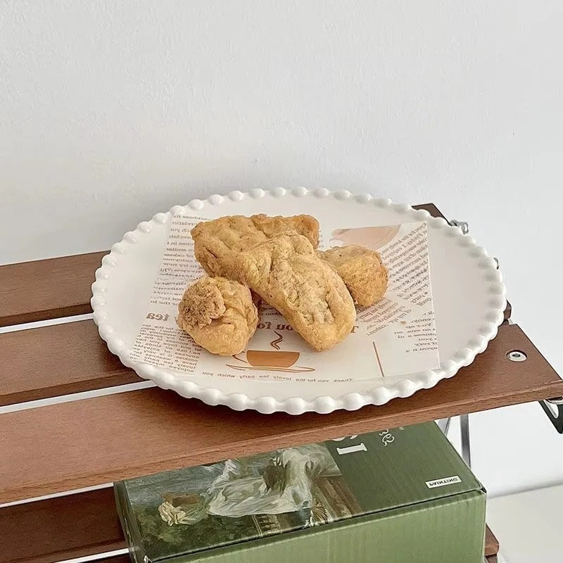 [Hometech] Ceramic Dinnerware with Pearl-Style Beaded Rim