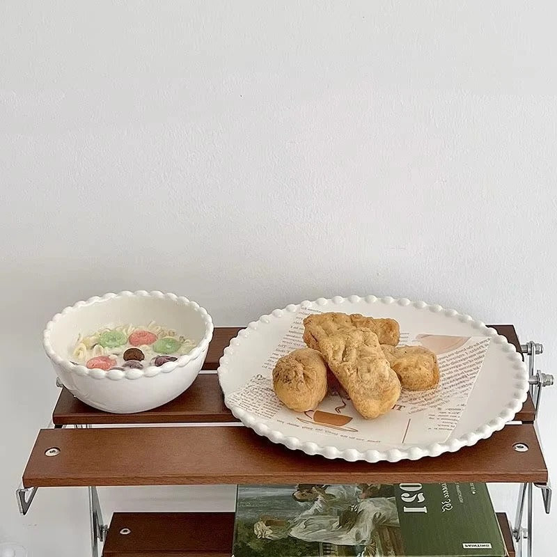 [Hometech] Ceramic Dinnerware with Pearl-Style Beaded Rim