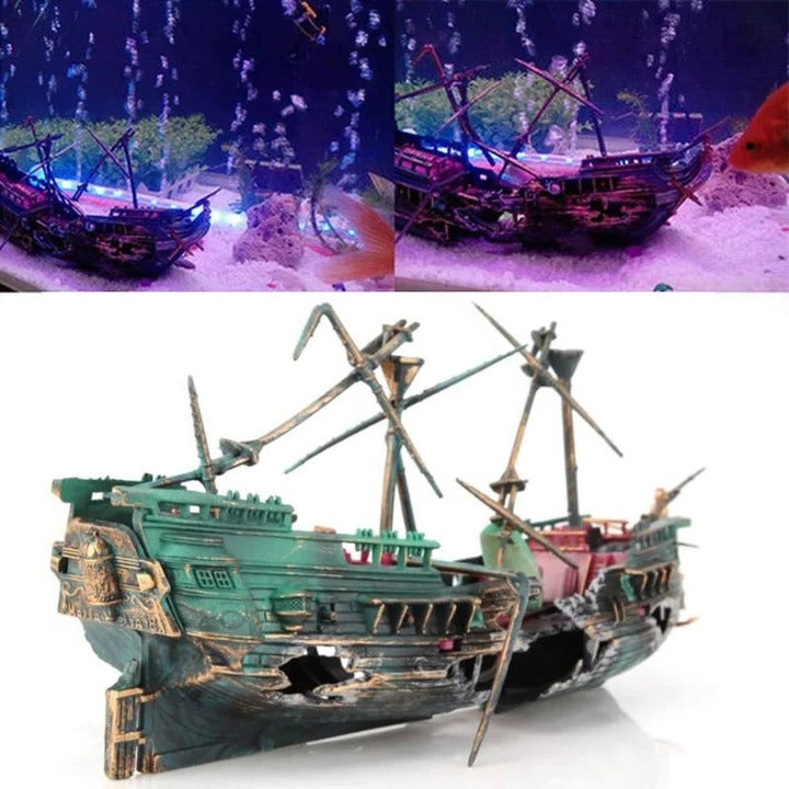 [Hometech] Sunken Boat Aquarium Ornament for Freshwater and Saltwater Tanks
