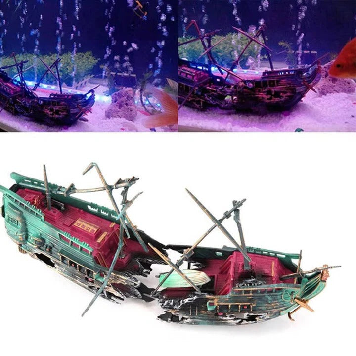 [Hometech] Sunken Boat Aquarium Ornament for Freshwater and Saltwater Tanks