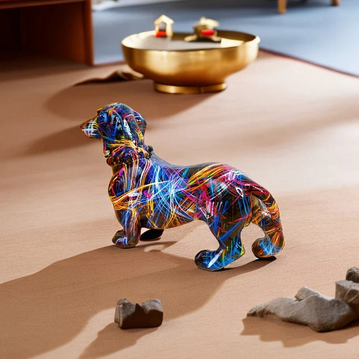 [Hometech] Hand Painted Dachshund Figurine with Multi Color Design