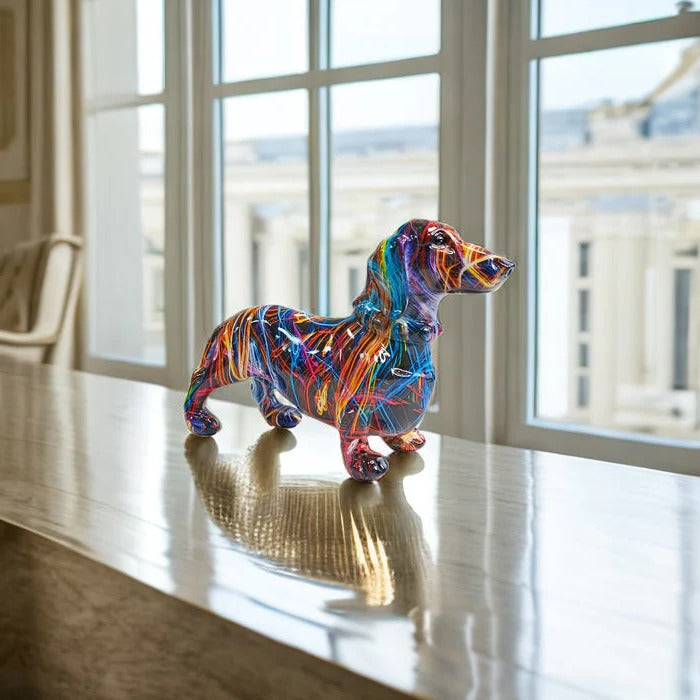 [Hometech] Hand Painted Dachshund Figurine with Multi Color Design
