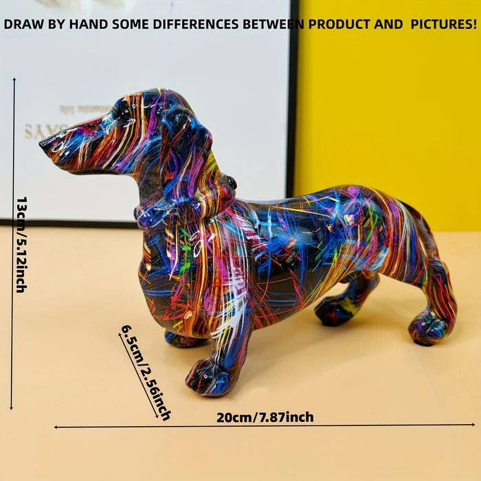 [Hometech] Hand Painted Dachshund Figurine with Multi Color Design