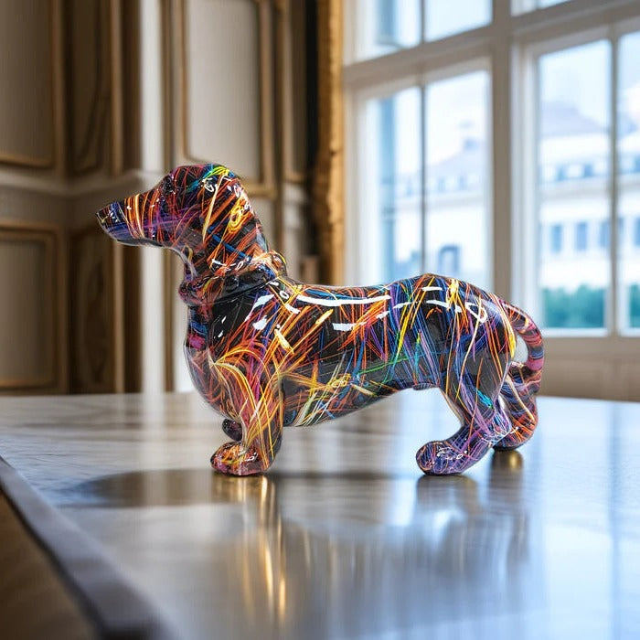 [Hometech] Hand Painted Dachshund Figurine with Multi Color Design