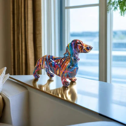 [Hometech] Hand Painted Dachshund Figurine with Multi Color Design