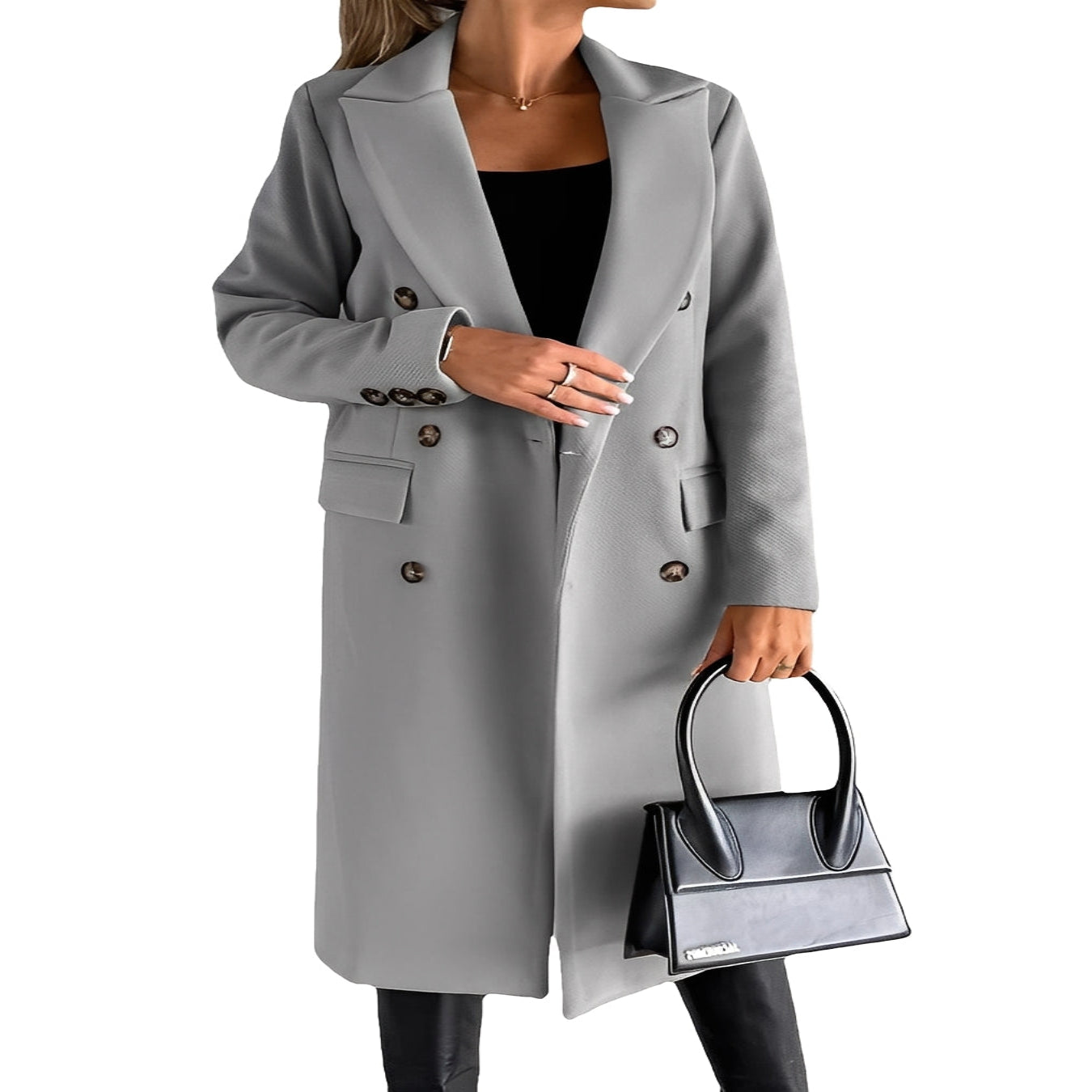 [Hometech] Women's Double Breasted Winter Coat with Slim Fit Design