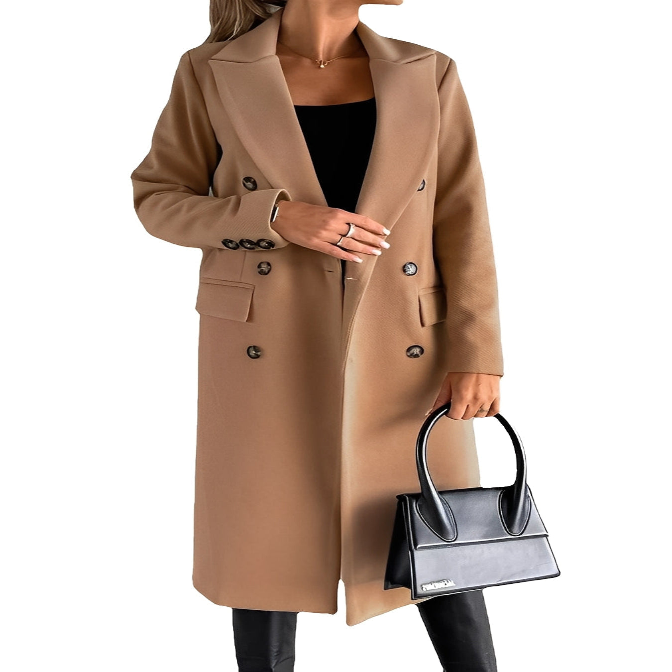 [Hometech] Women's Double Breasted Winter Coat with Slim Fit Design