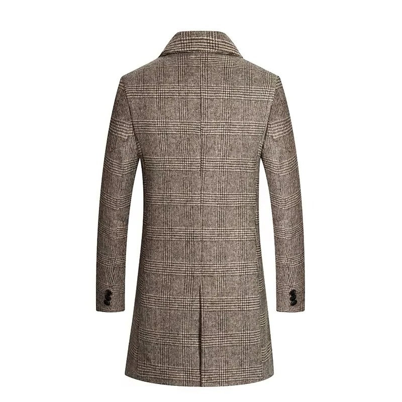 [Hometech] Men's Plaid Wool Coat with Cotton Padding and Lapel Collar