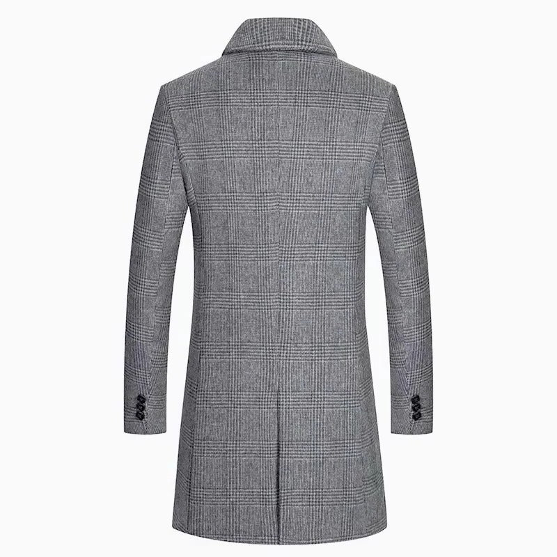 [Hometech] Men's Plaid Wool Coat with Cotton Padding and Lapel Collar
