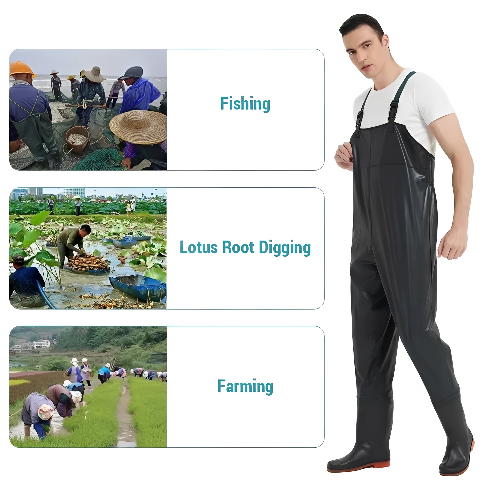 [Hometech] Water Resistant PVC Chest Waders with Adjustable Straps and Traction Boots