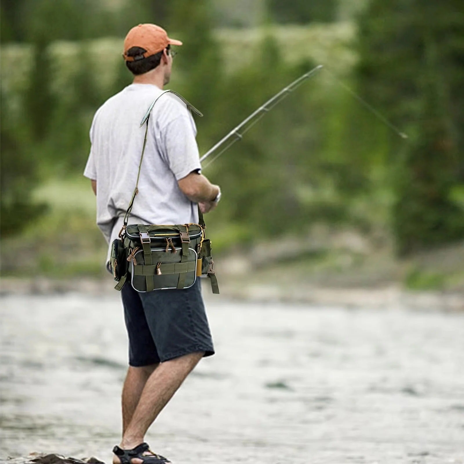 [Hometech] Fishing Gear Storage Bag with Multiple Compartments and Shoulder Strap