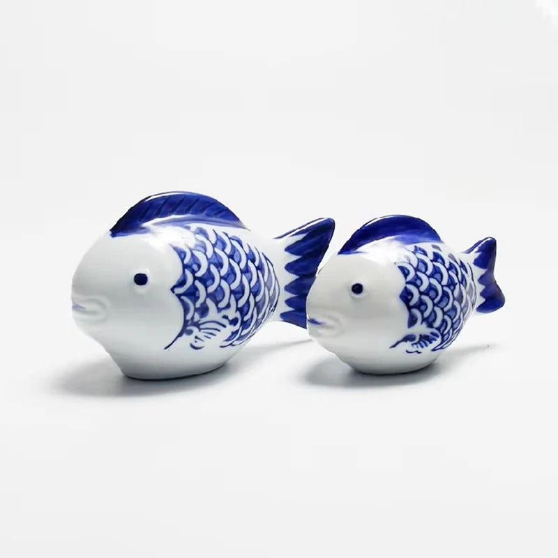 [Hometech] Porcelain Koi Fish Desktop Ornament with Blue and White Pattern