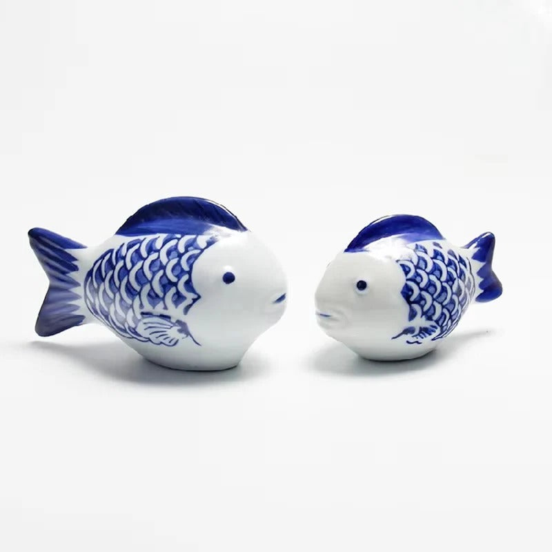 [Hometech] Porcelain Koi Fish Desktop Ornament with Blue and White Pattern