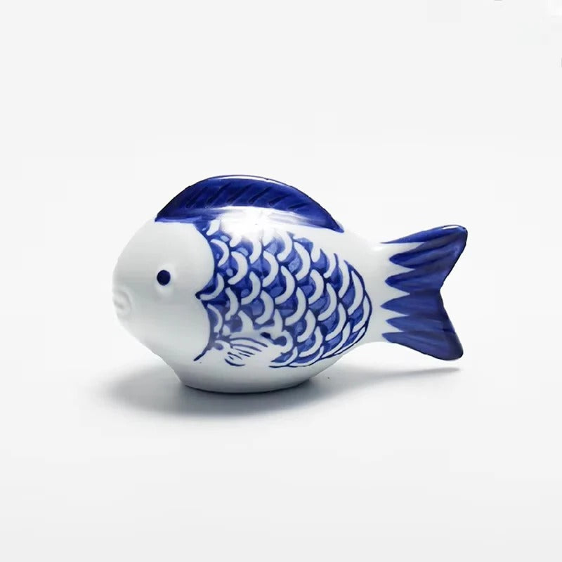 [Hometech] Porcelain Koi Fish Desktop Ornament with Blue and White Pattern