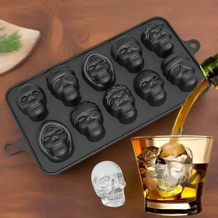 [Hometech] Skull Shaped Silicone Ice Cube Tray with 10 Cavities for Themed Drinks