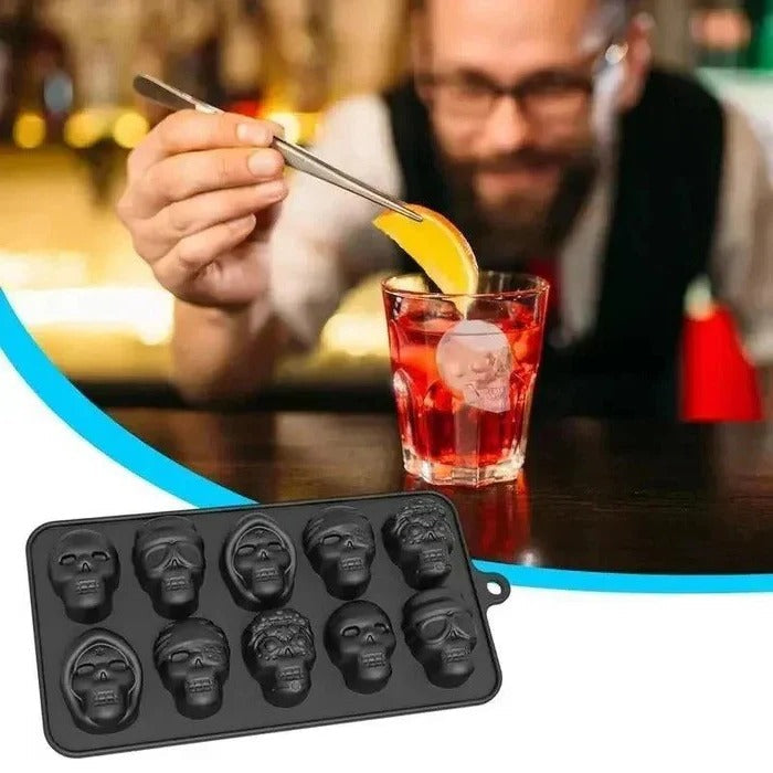 [Hometech] Skull Shaped Silicone Ice Cube Tray with 10 Cavities for Themed Drinks