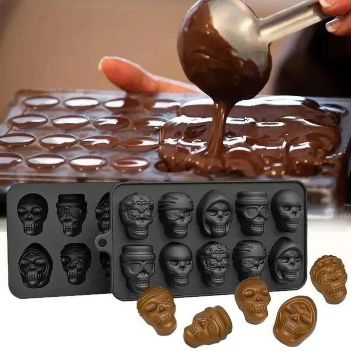 [Hometech] Skull Shaped Silicone Ice Cube Tray with 10 Cavities for Themed Drinks